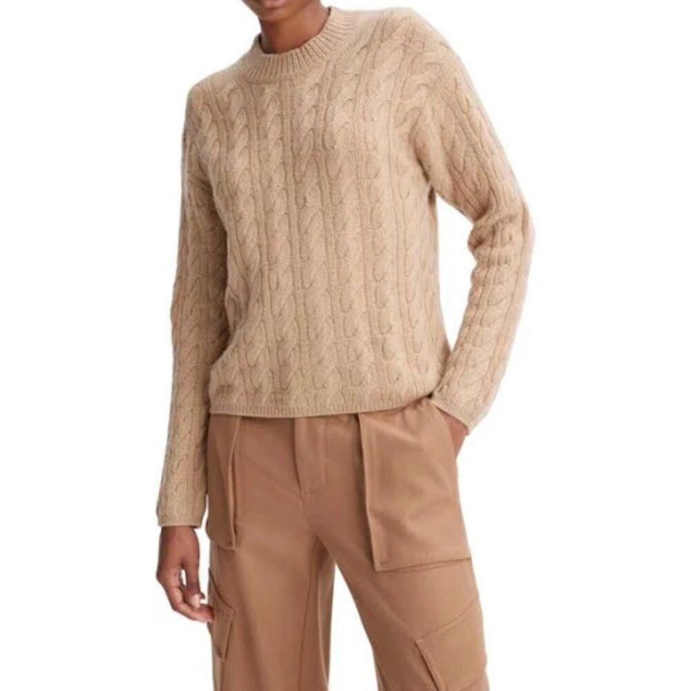 Vince Beige Wool Cashmere Twisted Cable Knit Wool Cashmere Sweater Size XL